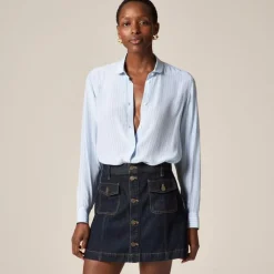 Patch-pocket denim mini skirt in Rinse wash