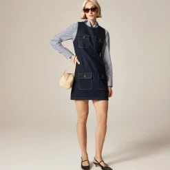 Patch-pocket shift dress in denim