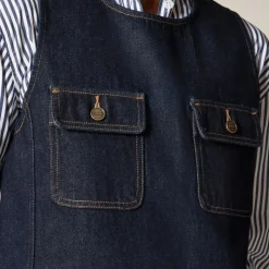 Patch-pocket shift dress in denim