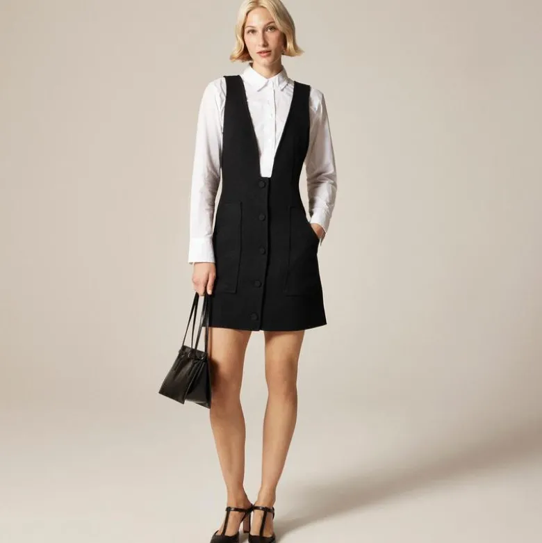 Patch-pocket suit dress in bouclé