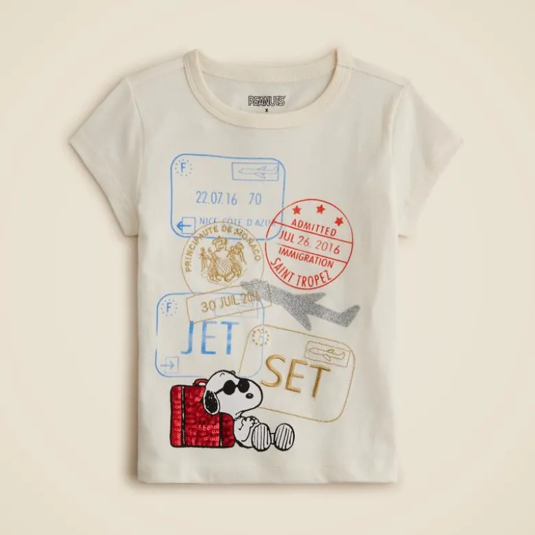 Peanuts® X Crewcuts passport graphic T-shirt with sequins