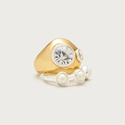 Pearl and crystal rings set-of-two