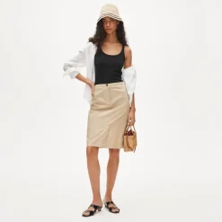 Pencil midi skirt in cotton poplin