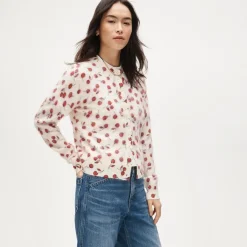 Perfect brushed cashmere cardigan in cherry print