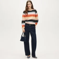 Perfect brushed cashmere crewneck sweater in stripe