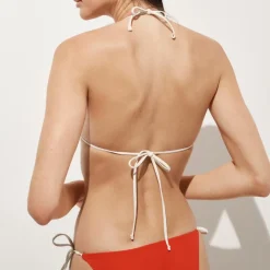 Perfect embroidered contast-trim string bikini top