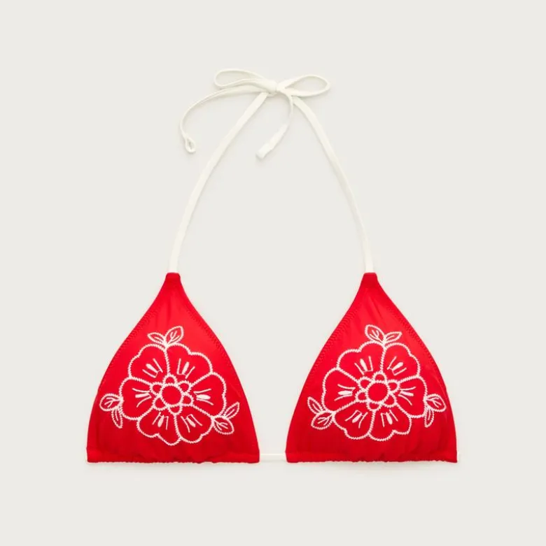 Perfect embroidered contast-trim string bikini top
