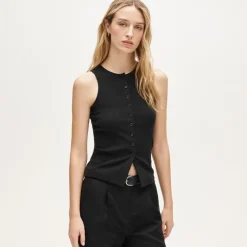 Perfect rib button-up shell top