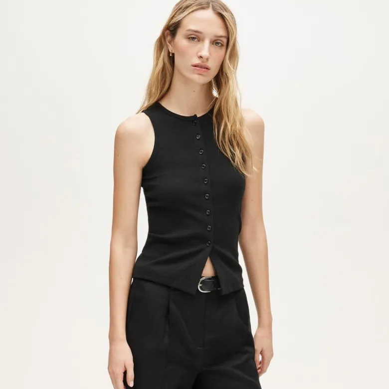 Perfect rib button-up shell top