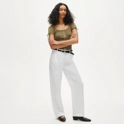 Perfect rib button-up shirt with satin trim