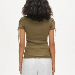 Perfect rib button-up shirt with satin trim