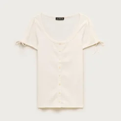 Perfect rib button-up shirt with satin trim