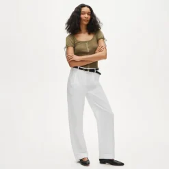 Perfect rib button-up shirt with satin trim