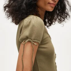 Perfect rib button-up shirt with satin trim