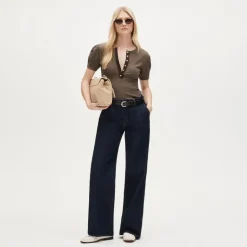Perfect rib puff-sleeve henley shirt