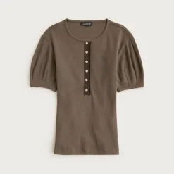 Perfect rib puff-sleeve henley shirt