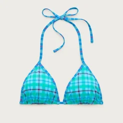 Perfect string bikini top in reversible plaid print