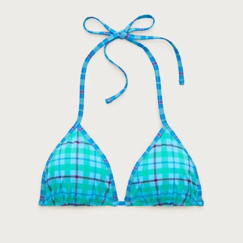 Perfect string bikini top in reversible plaid print