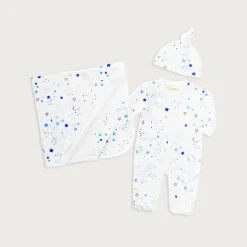 Petidoux babies' Pima cotton one-piece, matching hat and receiving blanket set
