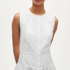 Petite button-front dress in cotton poplin