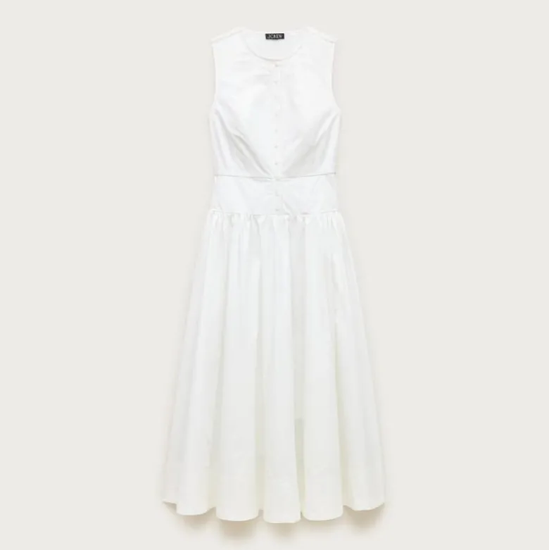 Petite button-front dress in cotton poplin
