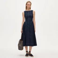 Petite contrast-stitch midi dress