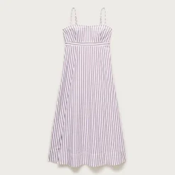 Petite empire-waist dress in striped cotton poplin