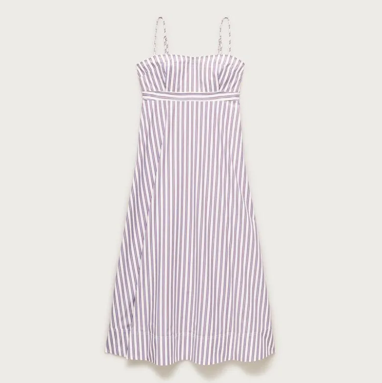 Petite empire-waist dress in striped cotton poplin