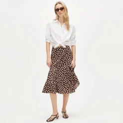 Petite Gwyneth flounce-hem slip skirt in linen dot