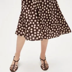 Petite Gwyneth flounce-hem slip skirt in linen dot