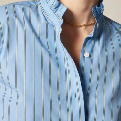 Petite Jules ruffle-collar shirt in striped cotton poplin