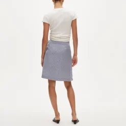 Petite knee-length wrap skirt in gingham linen blend