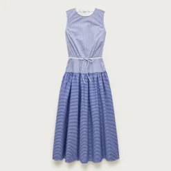 Petite open-back mixy dress in gingham cotton-blend poplin