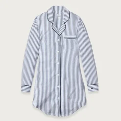 Petite Plume™ women's nightshirt in luxe Pima cotton with french ticking