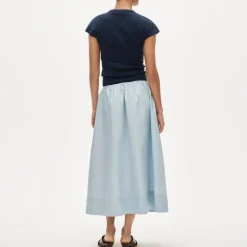Petite pull-on midi skirt in cotton poplin