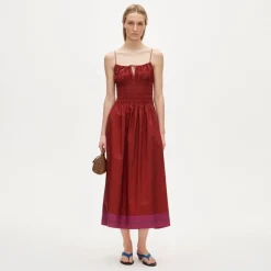 Petite Reverie dress in colorblock cotton poplin