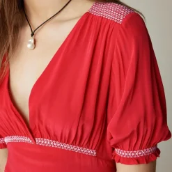 Petite smocked-trim maxi dress in crepe de chine