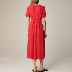 Petite smocked-trim maxi dress in crepe de chine