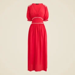 Petite smocked-trim maxi dress in crepe de chine