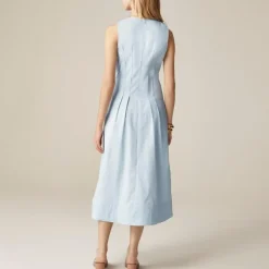 Pintuck midi dress in stretch twill