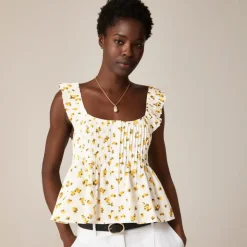 Pintuck peplum top in budding rose print