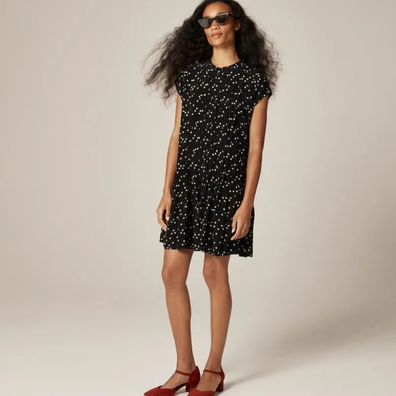 Pintuck shift dress in midnight floral print