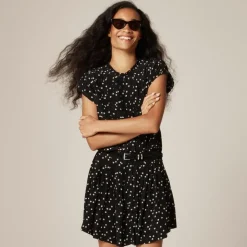 Pintuck shift dress in midnight floral print