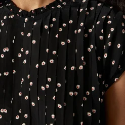 Pintuck shift dress in midnight floral print