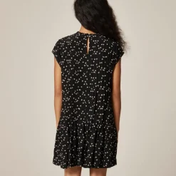 Pintuck shift dress in midnight floral print