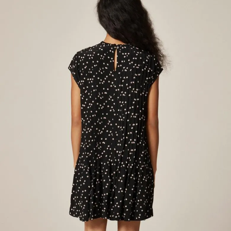 Pintuck shift dress in midnight floral print