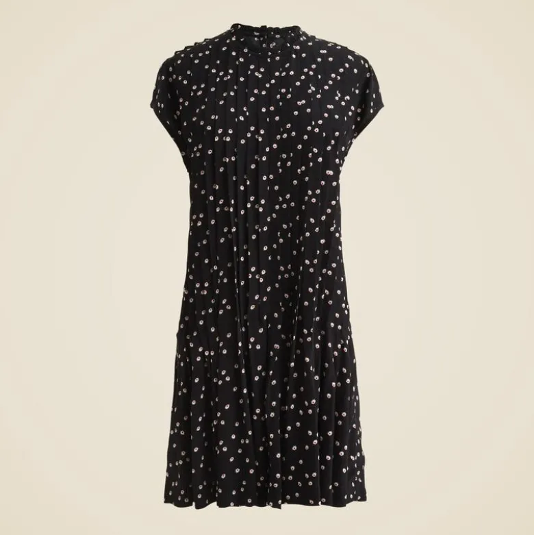 Pintuck shift dress in midnight floral print