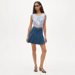Pleated denim mini skirt