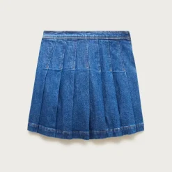 Pleated denim mini skirt