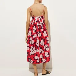 Pleated empire-waist dress in peony print